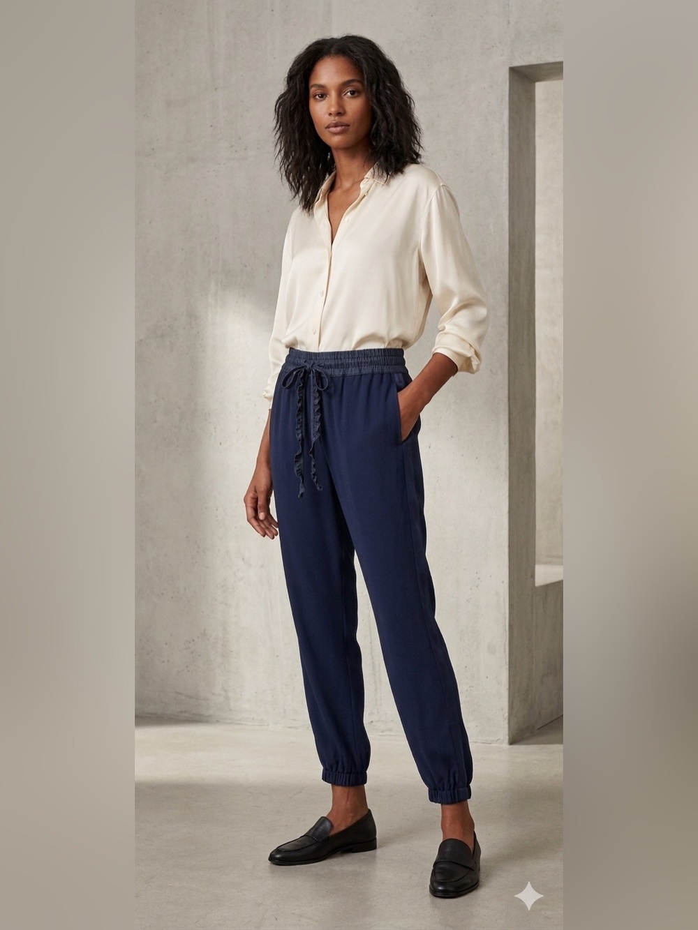 PJ Harlow Blythe Navy French Terry Sweat Pant Jogger with Satin Trim